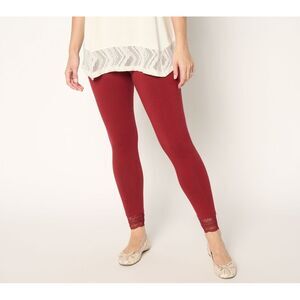 Maya J Women's Pants Sz XS Lace Hem Ankle Leggings Red A698980